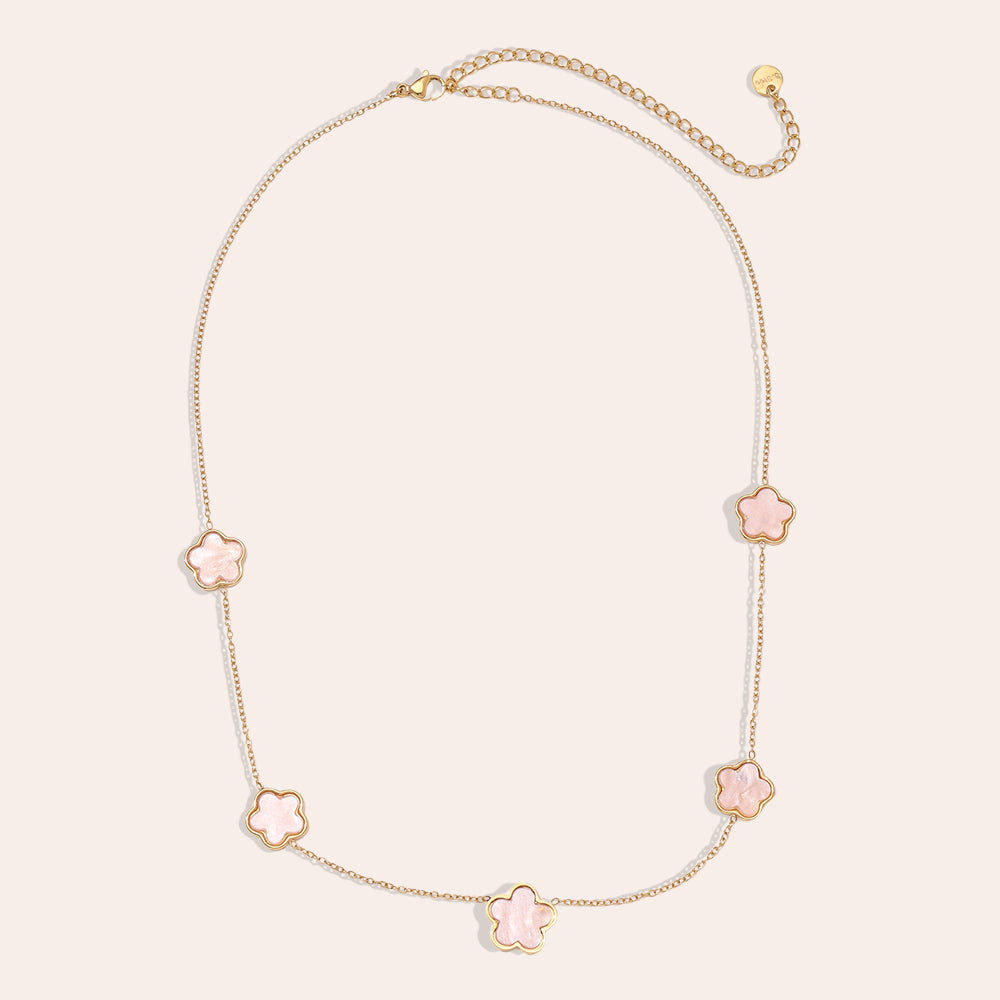 40cm Pink Resin Flower Edelstahl Halskette