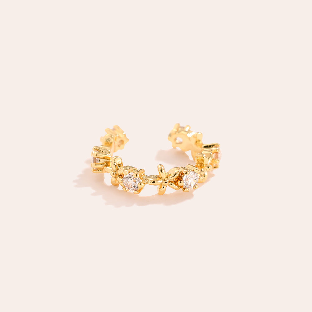 1.4cm Fine Flowers Diamond Vergoldete Ear-Cuffs