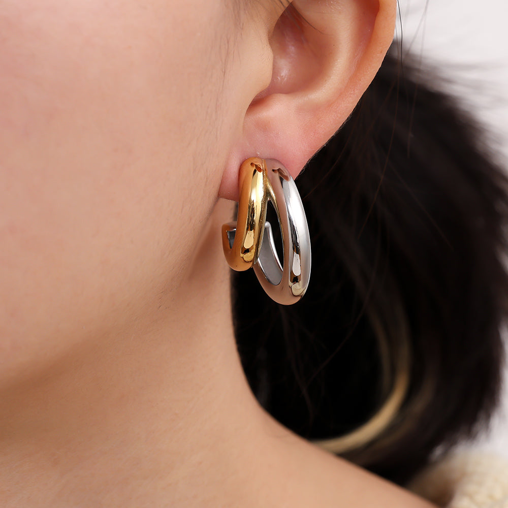 30mm Gold And Silver Half Hoop Edelstahl Ohrringe