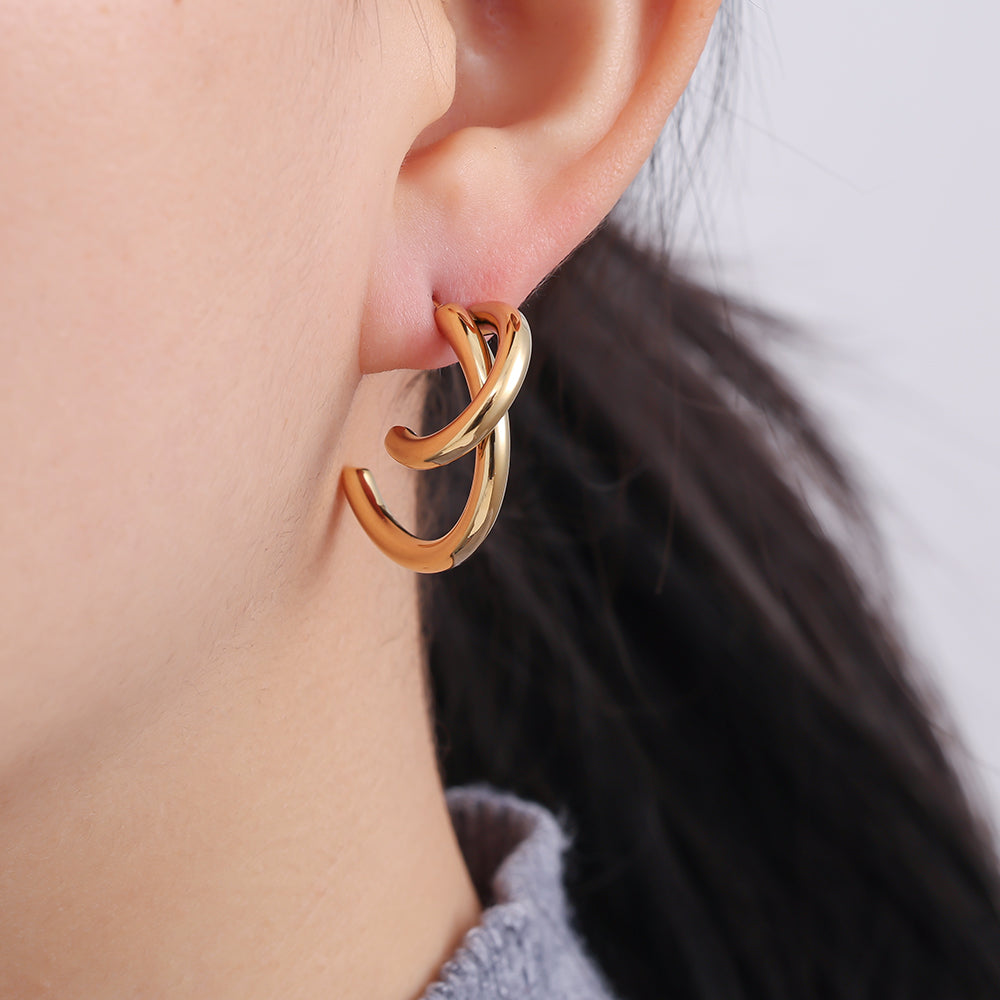 3cm Free Line Half Hoop Edelstahl Ohrringe
