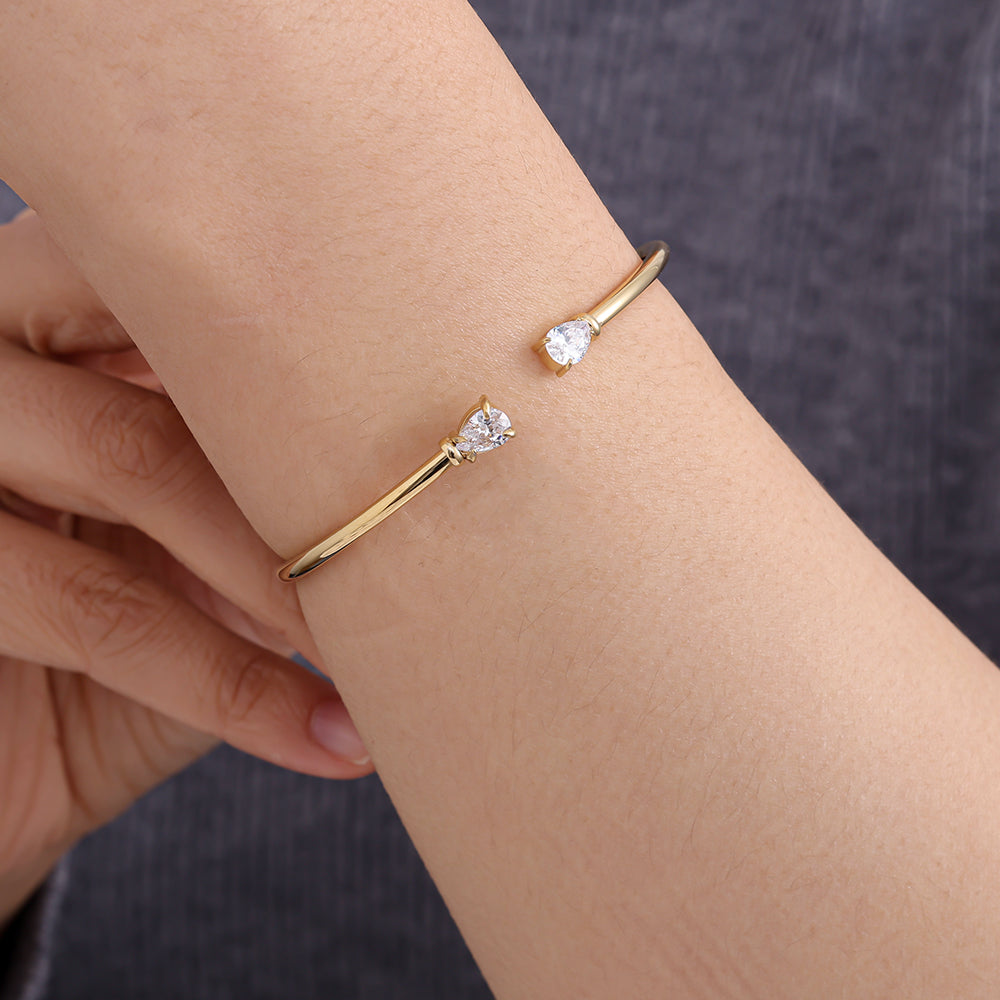 Adjustable Two Diamond Drop Edelstahl Armreif