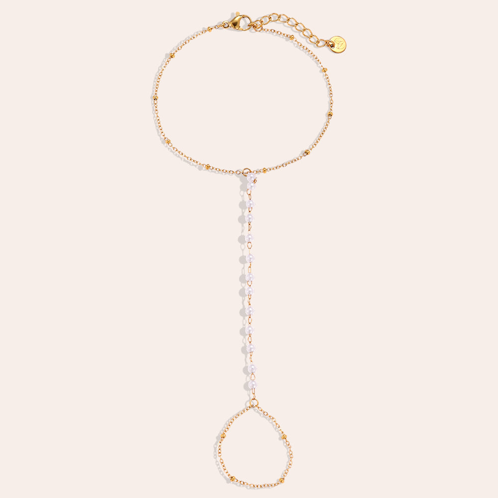 17cm kleinen Perlen Finger-Handkette Edelstahl Armband