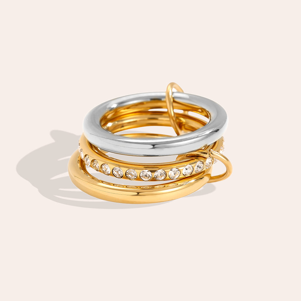 Three Layer Diamond Ring Set Edelstahl Ring
