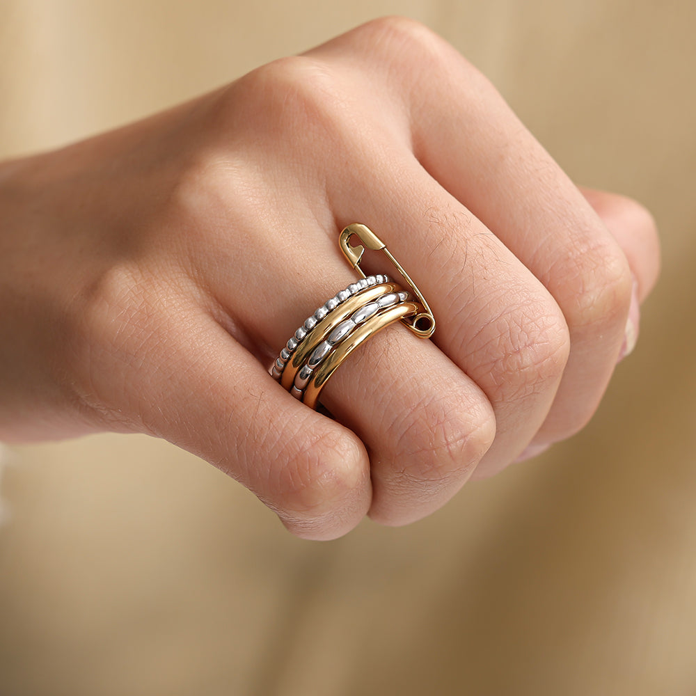 Various Layer Gold And Silver Ring Set With Pin Edelstahl Ring