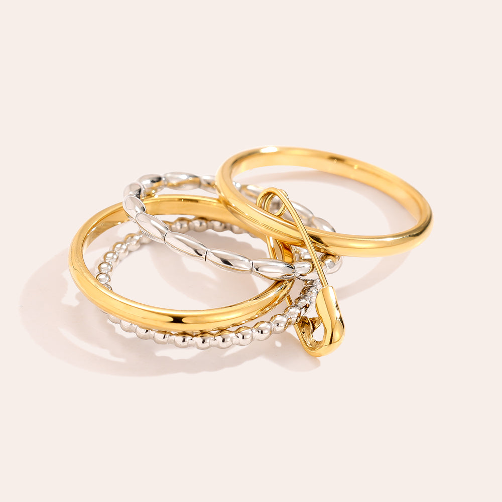 Various Layer Gold And Silver Ring Set With Pin Edelstahl Ring