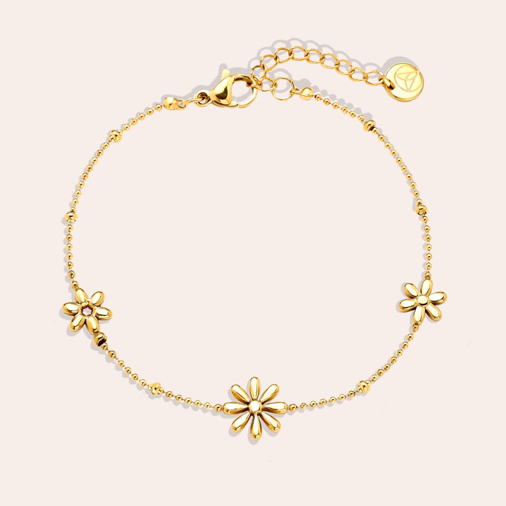 17cm Three Sweet Flowers Edelstahl Armband