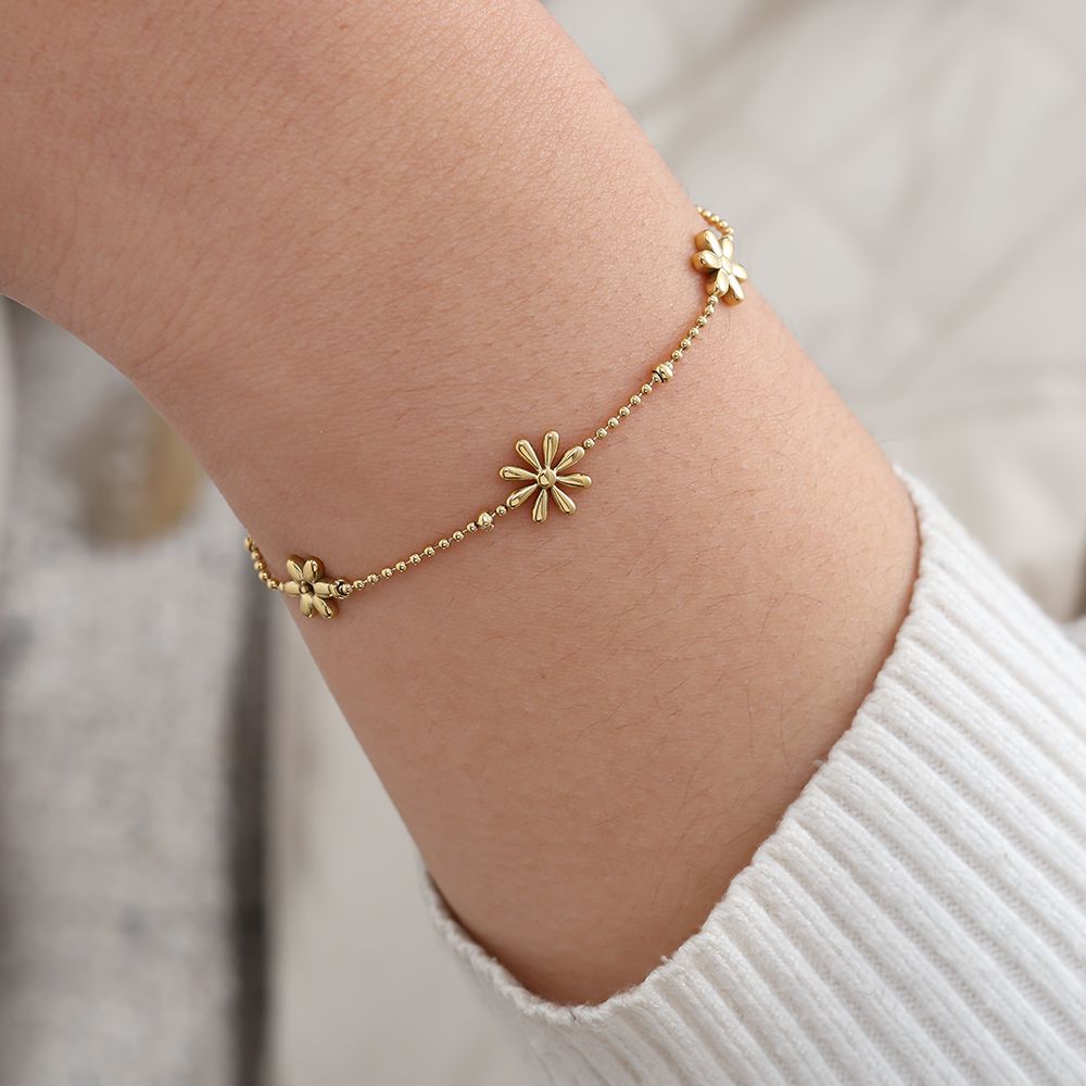 17cm Three Sweet Flowers Edelstahl Armband