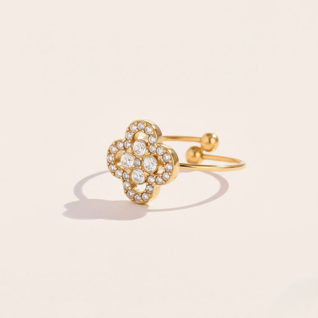 Diamond Lucky Flower Edelstahl Ring