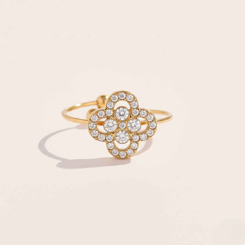 Diamond Lucky Flower Edelstahl Ring