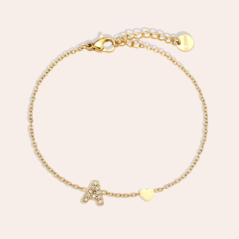 17cm Nice Diamond 26 Alphabet Edelstahl Armband