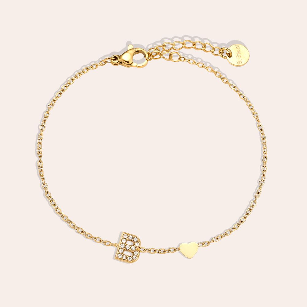 17cm Nice Diamond 26 Alphabet Edelstahl Armband