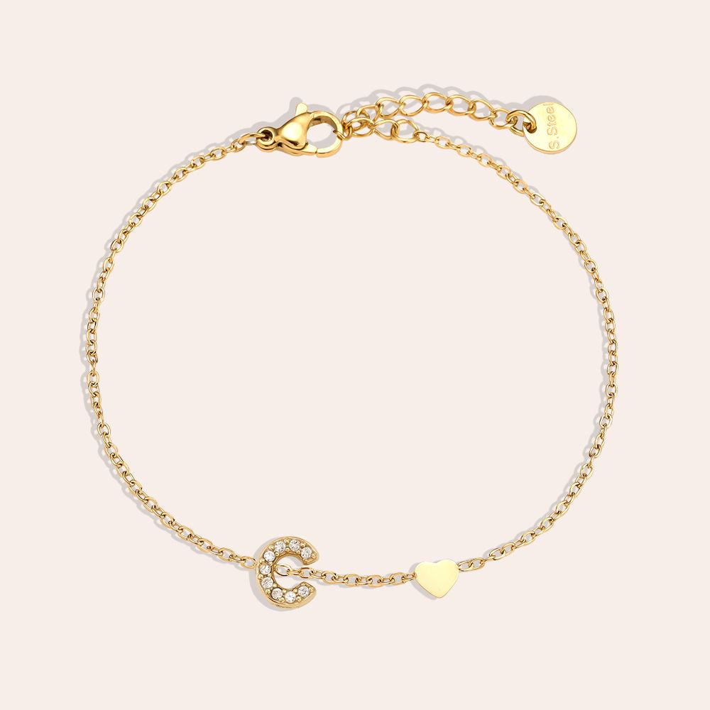 17cm Nice Diamond 26 Alphabet Edelstahl Armband