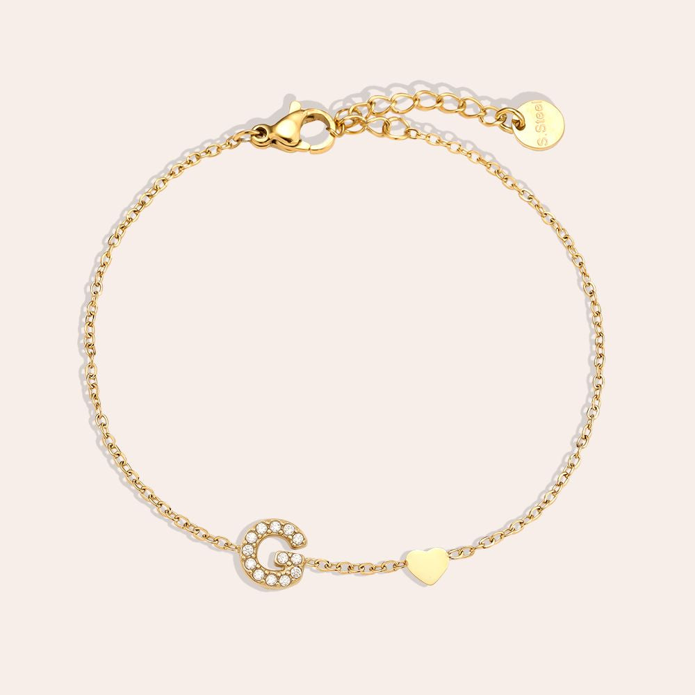 17cm Nice Diamond 26 Alphabet Edelstahl Armband