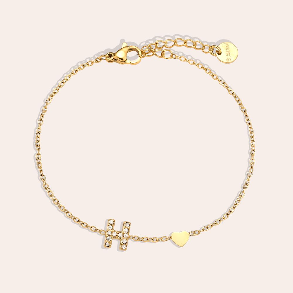 17cm Nice Diamond 26 Alphabet Edelstahl Armband