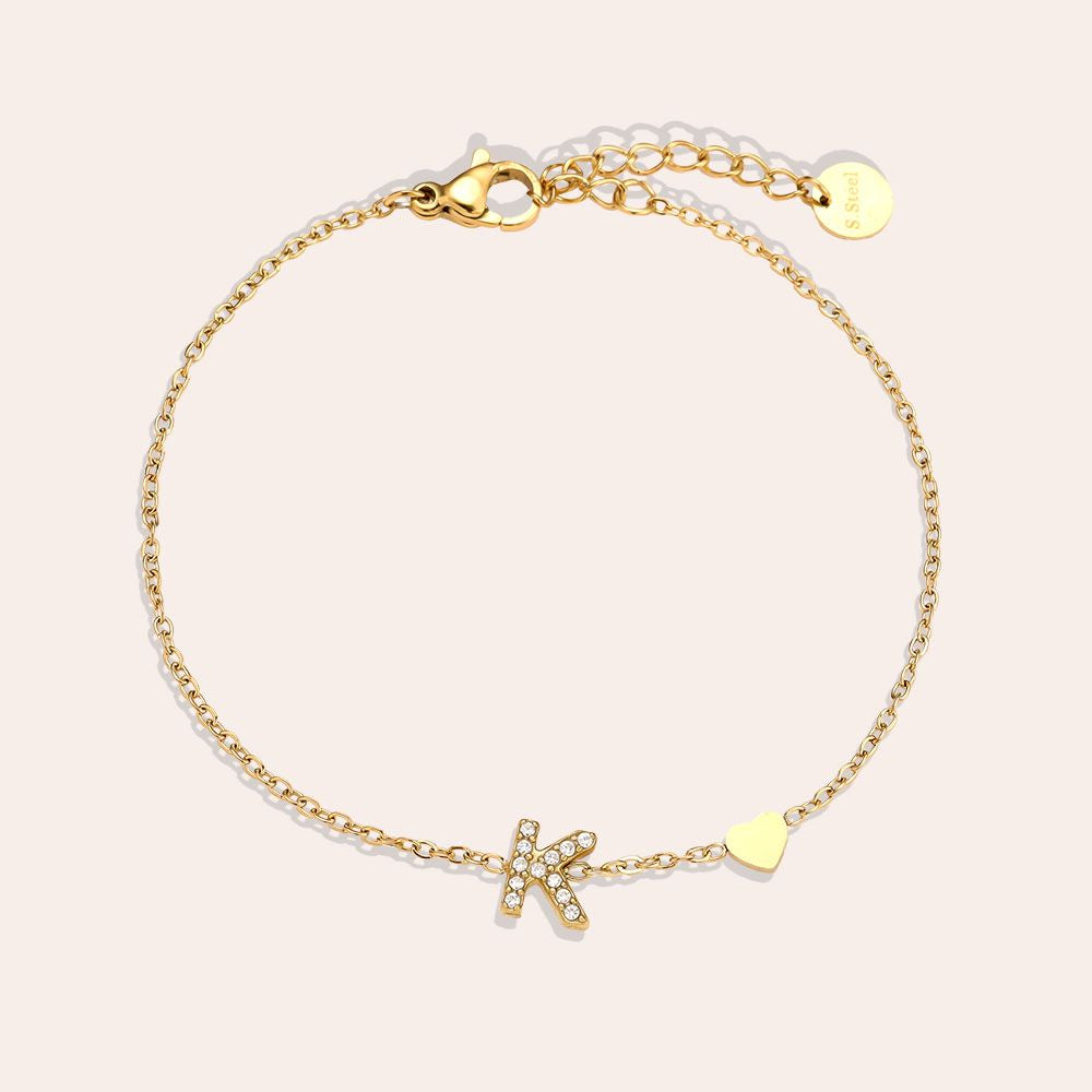 17cm Nice Diamond 26 Alphabet Edelstahl Armband