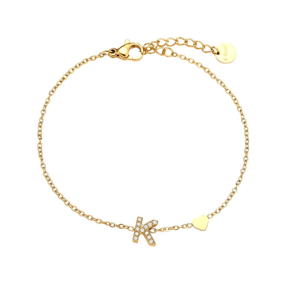 17cm Nice Diamond 26 Alphabet Edelstahl Armband