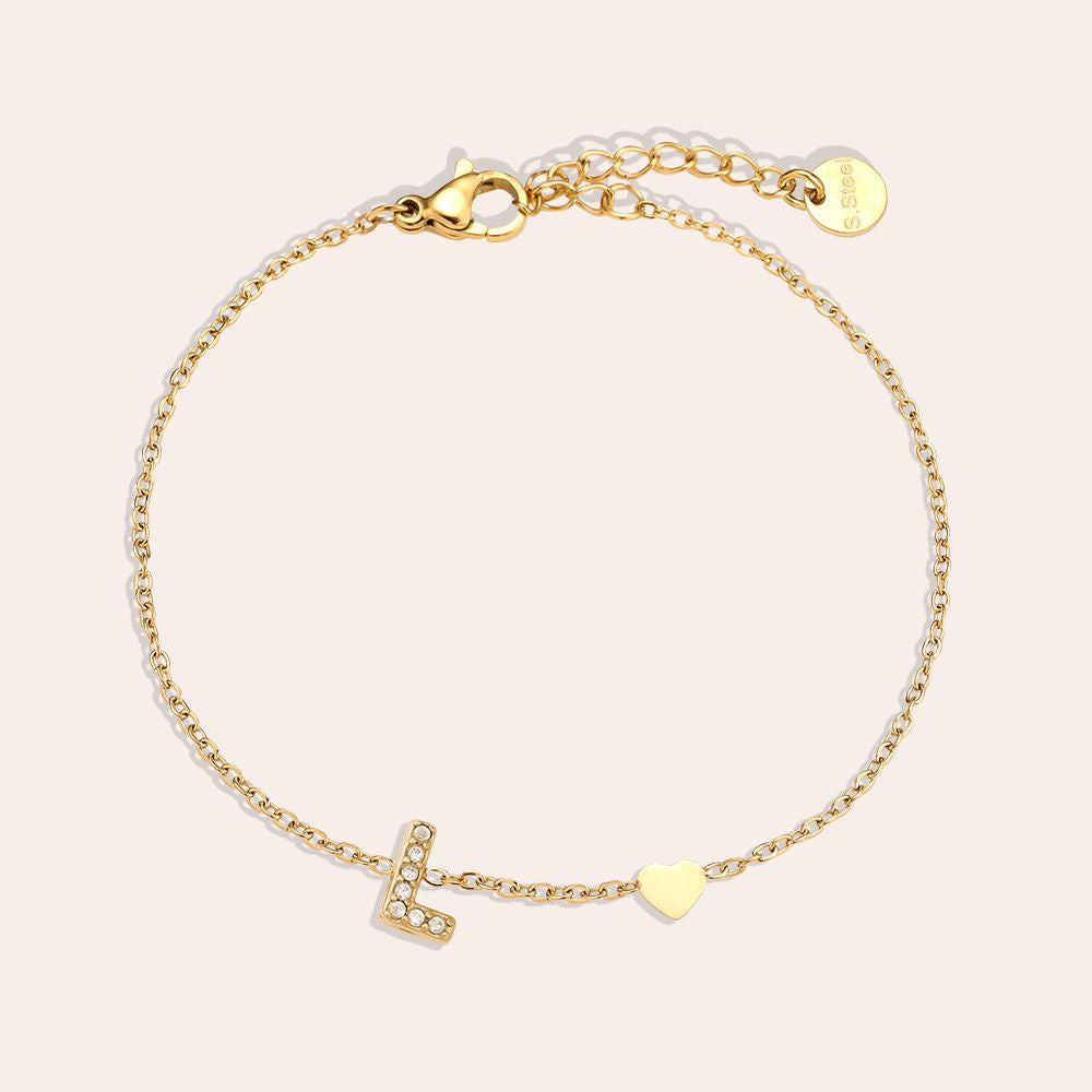 17cm Nice Diamond 26 Alphabet Edelstahl Armband