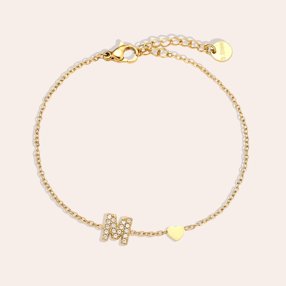17cm Nice Diamond 26 Alphabet Edelstahl Armband