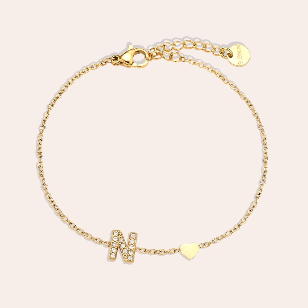 17cm Nice Diamond 26 Alphabet Edelstahl Armband