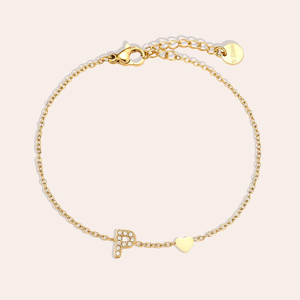 17cm Nice Diamond 26 Alphabet Edelstahl Armband