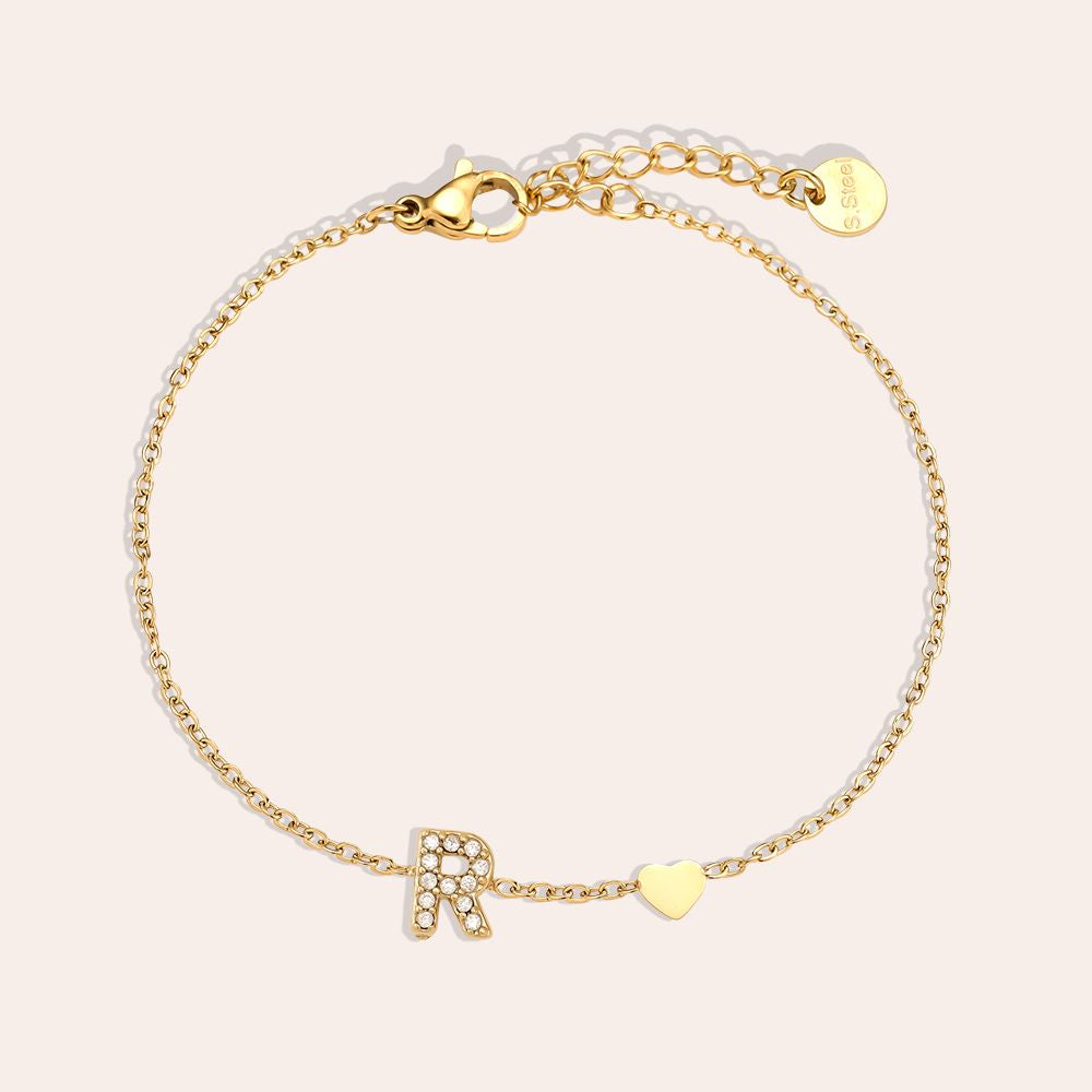 17cm Nice Diamond 26 Alphabet Edelstahl Armband