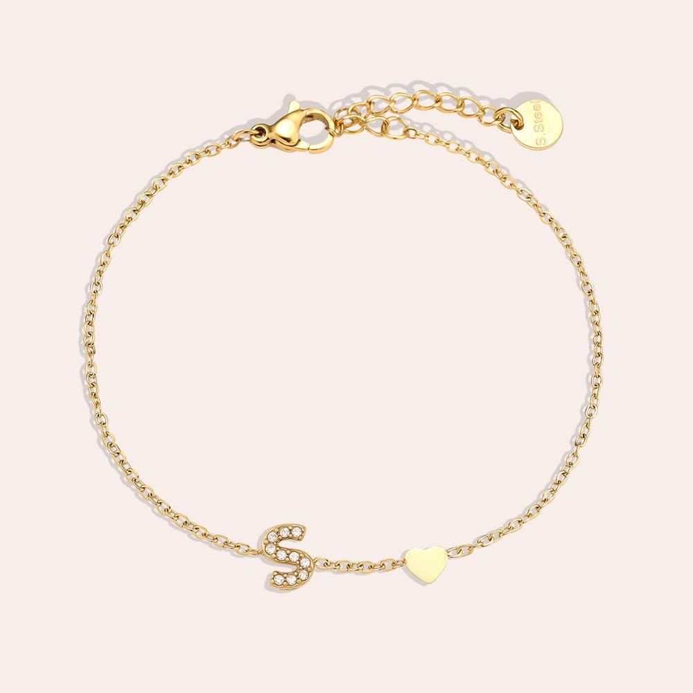 17cm Nice Diamond 26 Alphabet Edelstahl Armband