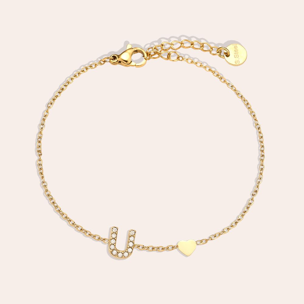 17cm Nice Diamond 26 Alphabet Edelstahl Armband