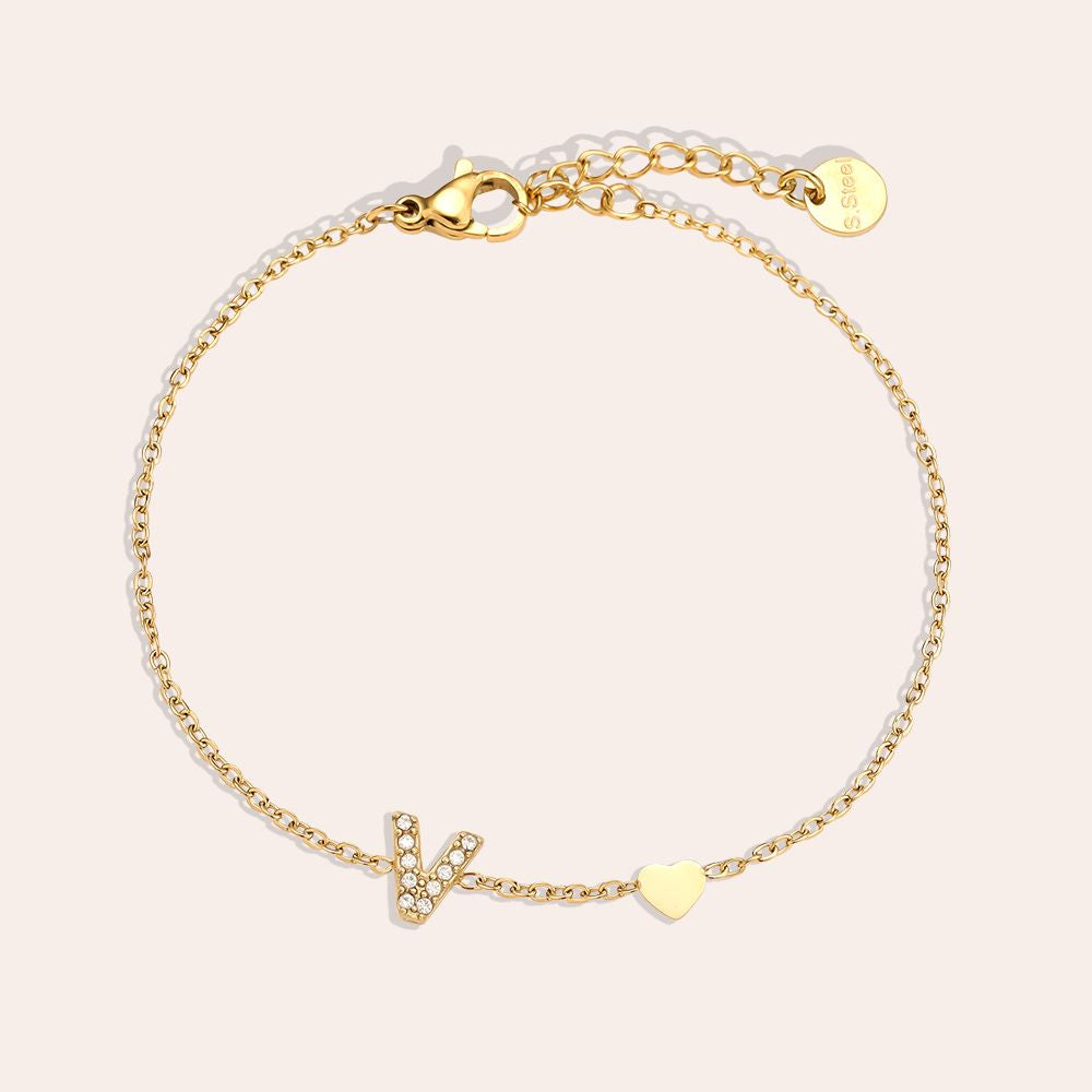 17cm Nice Diamond 26 Alphabet Edelstahl Armband
