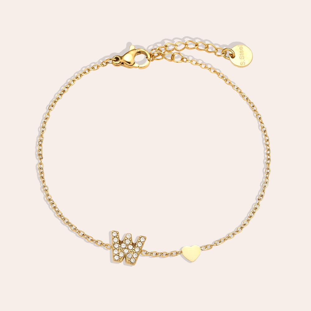 17cm Nice Diamond 26 Alphabet Edelstahl Armband