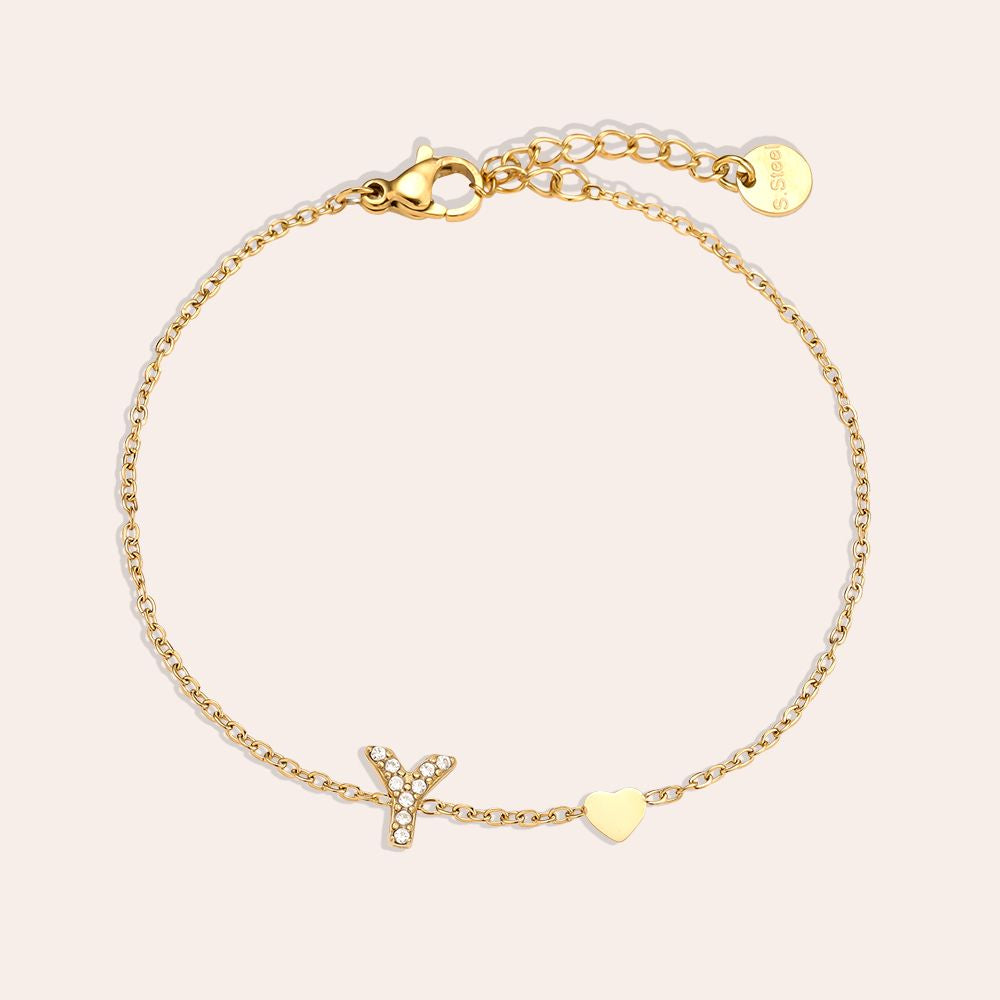 17cm Nice Diamond 26 Alphabet Edelstahl Armband